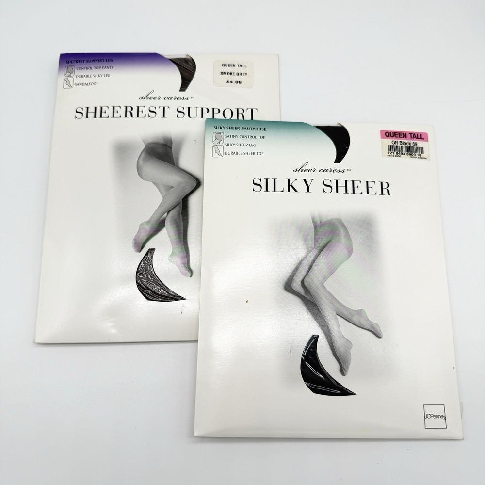 Lot 2 JCPenney Silky Sheer & Sheerest‎ Support Pantyhose Queen Tall Sheer Caress